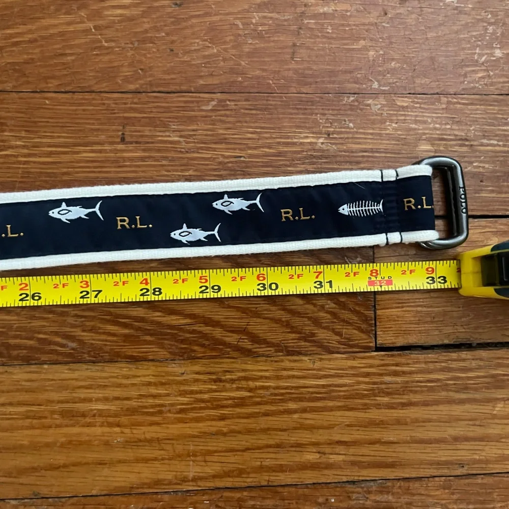 Polo by Ralph Lauren Navy and White Fish Motif Webbing Belt